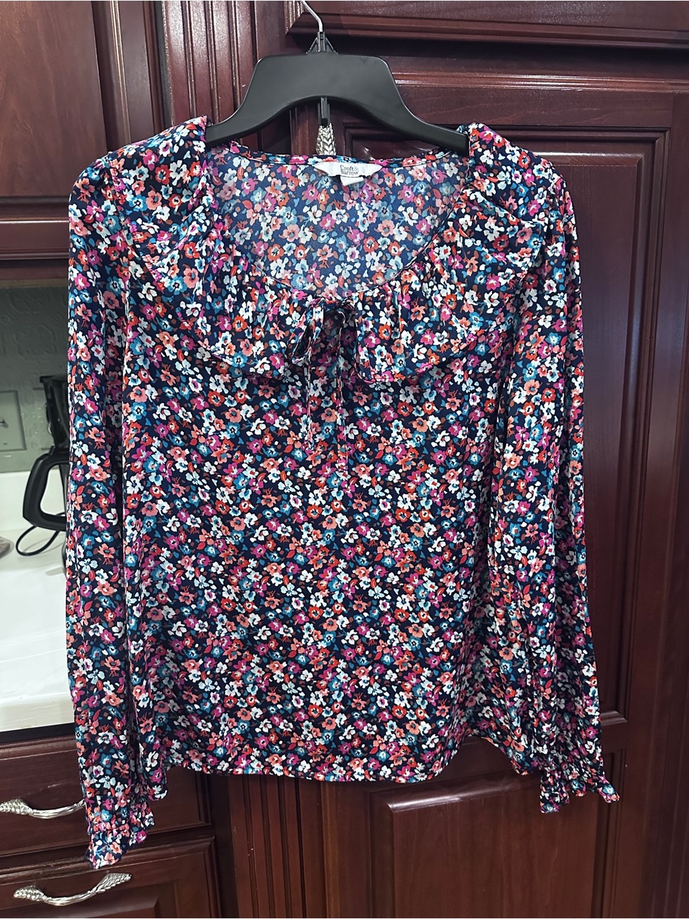 Croft & Barrow medium Floral Ruffle Tie-Neck Blouse - Multicolor